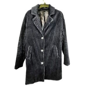 Carré Noir Corduroy Coat Women's Medium M Blue‎ Gray Jacket Buttons Pockets